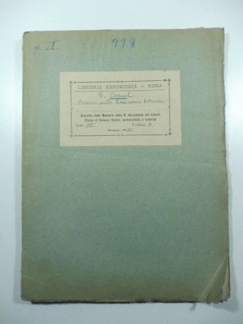 Pensieri sulla tassinomia botanica. Memoria